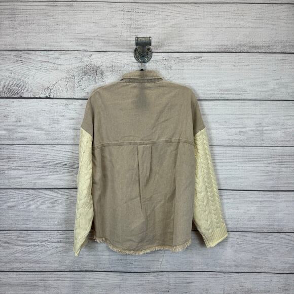 Impressions Women's Tan Button Front Sweater Sleeve Shacket Size S/M - Picture 7 of 7